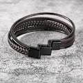 Miniatyrbild 4 av 5: Läderarmband för män med magnetiskt spänne, ko-läder, flerskiktsarmband