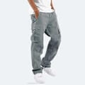 Miniatyrbild 4 av 5: Cargo Byxor Herr Multi-Ficka Band Mjukisbyxor Streetwear Casual Herr Byxor Byxor (4XL svart)