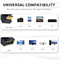 Miniatyrbilde 4 av 5: (2 pakke) U-formet Mini HDMI til HDMI 8K-adapter, Up Angle Mini HDMI til HDMI F