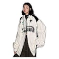 Miniatyrbild 1 av 5: Lös passform medeltida mode dragkedja sweatshirt avslappnad sportjacka dam trendig baseballuniform (XL Vit)