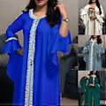 Miniatyrbillede 2 af 5: Løstsiddende Dubai Casual Kaftan Robe Broderi Muslimsk Kjole Abaya til Kvinder (M Grøn)