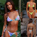Miniatyrbillede 5 af 5: Dame Delt Badedragt Tanga Komfortabelt 2-delt Stroppy Svømmedragt Wrap Højbenet Strandtøj Halter String Bikini Sæt Rød L(L Rød)