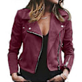 Miniatyrbillede 1 af 2: Dame Lapel Plain Zip Up Biker Jakke Afklippet Suit Dame Blazer Langærmet Frakke Slim Fit Yderbeklædning (M Vinrød)
