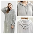 Miniatyrbilde 2 av 2: Dame Kappekåpe Badekåpe Varm Myk Kvinners Fleece Glidelås Opp Lange Kapper (XL lys grå)