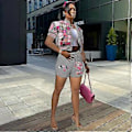 Miniatyrbilde 2 av 5: Dame 2-delt antrekk, kortarmet crop top treningsdress, tettsittende shorts, jumpsuit sett (S Grå)