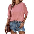 Dam Tröja med Rund Hals, Tunika, Topp, 3/4 Ärm, Basic T-shirts, Basic Toppar, Enfärgad, Lös Passform, Tunika, Blusar, Rosa L(L Rosa)