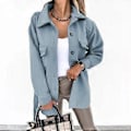 Miniatyrbillede 4 af 4: TWINFLAMES Kontorjakke Revers Dame Efterår Vinter Casual Langærmet Dame Top Frakke Mode Business Skjorte Jakker (L mørkeblå)