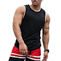 Miniatyrbillede 1 af 5: Fianao O-hals ærmeløs tynd mænds vest sommer løs ensfarvet fitness vest top (L sort)