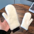 Miniatyrbild 1 av 3: （Vit） Damhandskar Ullvantar Vinter Höst Tjocka Varma Helhandsvantar Stickade Mjuka Handskar Ou