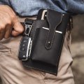 Miniatyrbillede 2 af 5: (sort) Mobiltelefon Fanny Pack med nøglering, Retro ægte læder Fanny Pack til mænd, Multifunktion