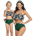 Miniatyrbild 5 av 5: Flickbaddräkt Tvådelad Bikini Set Volang Falbala Badkläder Baddräkter-e( M2023-grön)