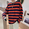 Pikkukuva 5 / 5: Miesten raidallinen pusero pyöreällä kauluksella, pitkähihainen, rento, muodikas yläosa nuorille miehille, asusteet (2XL oranssi)