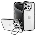 Miniatyrbillede 1 af 5: Til iPhone 15 Pro Max Etui Linsramme Støttefod TPU+Akryl Anti-Fald Telefon Cover (Stil A)