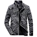 Miniatyrbillede 1 af 4: Denim Jakke Mænd Efterår Mode Jeans Jakke Frakke Mand Slim Fit Casual Frakker Overtøj Jakke Og Frakke (XXL sort)