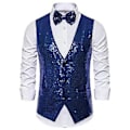 Miniatyrbillede 5 af 5: Mænds Vest Sceneoptræden Konferencevært Emcee Vest Skinnende Paljetter Slim Fit V-hals Ærmeløs Enkeltknappet Vest Med Sløjfe (XL Sølv)