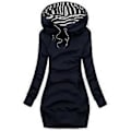Miniatyrbillede 1 af 3: Dame mid-længde slim hoodie, afslappet efterårs- og vinter sweatshirt (M Navy blå)