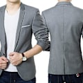 Miniatyrbild 4 av 5: Fianao Herrkostym Slim Passform Enknappig Krage Långärmad Fickor Topp (XXXXL Blå)