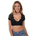 Miniatyrbillede 3 af 5: Dirndl Bluse Kvinder Dyb V-hals Halværmet Blonder Crop Top Oktoberfest Kostume (M Sort)