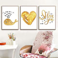 Miniatyrbild 4 av 5: Wekity Love and Whale Väggkonst Canvas Print Poster, Enkel Söt Guld och Svart Konst Ritning Dekoration för Hem Vardagsrum Sovrum Kontor och Barns Rum