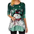 Miniatyrbillede 1 af 2: Dame Juleprint Langærmet T-shirt Crew Neck Bluse Jule Pullover Tee Toppe -NMAOV(4XL Grøn)