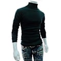Miniatyrbilde 1 av 3: Strikket genser med høy hals for menn, pullover, topper, bluse (M Mørkegrønn)