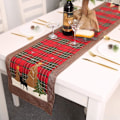 Miniatyrbillede 2 af 5: Julebordløber, ternet juletema middagsbord flag P