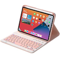 Miniatyrbilde 2 av 5: HK006 Firkantede Taster Avtakbart Bluetooth Tastatur Lærveske (Rosa)