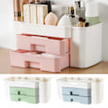 Miniatyrbillede 2 af 5: Dobbeltlags lyserød kosmetik og makeup organizer med skuffer, badeværelse