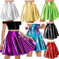 Pikkukuva 1 / 2: Naisten Kiiltävä Metallinhohtoinen Wet Look Joustava Kellomainen Mini Hame S/M/L/XL, 100% Uusi (S)