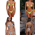 Miniatyrbillede 2 af 5: Dame Delt Badedragt Tanga Komfortabelt 2-delt Stroppy Svømmedragt Wrap Højtaljet Strandtøj Halter String Bikini Sæt Blå L(L Blå)