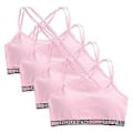 Miniatyrbild 1 av 5: Flickor Stretchbomulls-Bralette 4-pack, Studentväst-BH, Full Cup, Andningsbar BH med Vaddering, Tränings-Sport-BH (rosa)