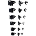 Miniatyrbillede 1 af 5: Ørestikker i rustfrit stål til mænd og kvinder, sorte firkantede zirkoner, 6 par 3mm-8mm