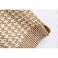 Miniatyrbild 1 av 5: Dam Houndstooth-mönstrad Stickad Tröjväst Ärmlös Lös V-ringad 90-tals Väst Pullover Stickad Topp