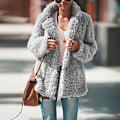 Miniatyrbillede 1 af 4: Dame Teddy Bear Fleece Fluffy Jakke Cardigan Frakke Yderbeklædning (M Lysegrå)