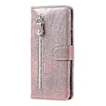 Miniatyrbild 1 av 5: Plånboksfodral för Motorola Moto E7 Plus, premium PU-läder magnetisk stängning kortfack stativ dragkedjeficka mjukt TPU flip-fodral - Rosa