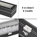 Miniatyrbild 3 av 5: 6 Fack Läder Klocklåda Display Box Organizer Glas Smycken Förvaring
