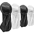 Pikkukuva 1 / 5: 4 kappaletta Silky Durag Durags miehille ja naisille (2 x musta, 2 x valkoinen)