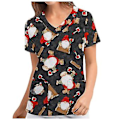 Miniatyrbillede 2 af 3: Jule-Sygeplejerske Uniform Scrub Kortærmet T-shirt Jule-Blouse Tee Tops V-Hals (M Sort)