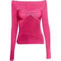 Miniatyrbillede 1 af 3: Dame Langærmet Skjorte Basic Crop Top Mode 2024 Base Layer Strækbar Slank Pasform Y2K Tops Mesh Gennemsigtig T-shirt (Pink, XL)