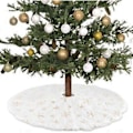 Miniatyrbild 1 av 5: wei?+gold Julgransmatta rund form Julgransskydd, snöflinga vit plysch, för julgransdekoration golvdekoration Nyår Jul