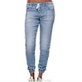 Miniatyrbilde 1 av 2: Dame Casual Elastisk Midje Jeans Bukser Joggebukser Denim Joggebukser (4XL Lyseblå)
