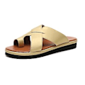 Miniatyrbillede 2 af 5: Simple brede krydsrem tåringe mellemhæl slippers letvægts skridsikre strandsko til kvinder daglig brug (35 gul)