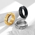 Miniatyrbilde 4 av 4: Titanium Stål Fidget Ring 8mm Måne Stjerne Sol Spinner Ringer Si