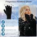 Miniatyrbillede 2 af 5: (2 par) Sorte One Size Fingerless Strikkede Handsker Varme Halv Finger Handsker Vinter Strik Kørehandske