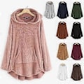 Miniatyrbillede 3 af 5: Hættetrøje med lange ærmer, dobbeltsidet fløjl, mellemlang, asymmetrisk sweatshirt med lomme og knapdekoration (2XL)