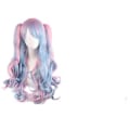 Miniatyrbild 1 av 2: JUSCH Lolita Lång Lockig Clip-on Hästsvans Cosplay Peruk, Dubbel Hästsvans Tiger Clip Lång Lockig Peruk (Rosa/Blå/Blond),WZ-1352R