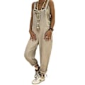 Miniatyrbillede 1 af 4: Dame Spring Sommer Casual Løse Lange Bib Bukser Jumpsuits Baggy Bomuld Linned Look Rompers Overalls Bukser Plus Size (XL Grå Hvid)