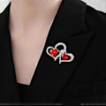 Miniatyrbillede 4 af 5: Trendy Rhinestones Dobbelte Hjerte Brocher til Kvinder og Mænd Valentinsdag Fest Tilbehør Gaver Daglig Fritidstøj