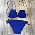 Miniatyrbillede 3 af 4: Plus Size Damer Polstret Halterneck Bikini Sæt Strand Badetøj Sommer -NMAOV(2XL Blå)