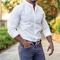 Miniatyrbilde 4 av 5: Høstmote for menn - Slim Fit Skjorte med Knappestolpe, Ensfarget, Enkeltbryst, Myk Cardigan, Formell Business Topp for Arbeid (XL Svart)